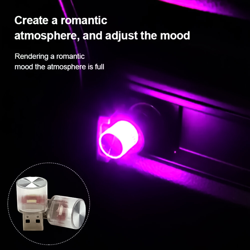 2Pcs Mini LED USB Light Neon Atmosphere Parts 7 Color Car Interior Accessories