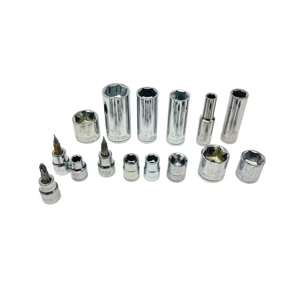 15 Pcs Husky 7/8 11/16 5/8 5/16 1/2 13/16 7/16 5/16 in 10mm 14mm Socket Set