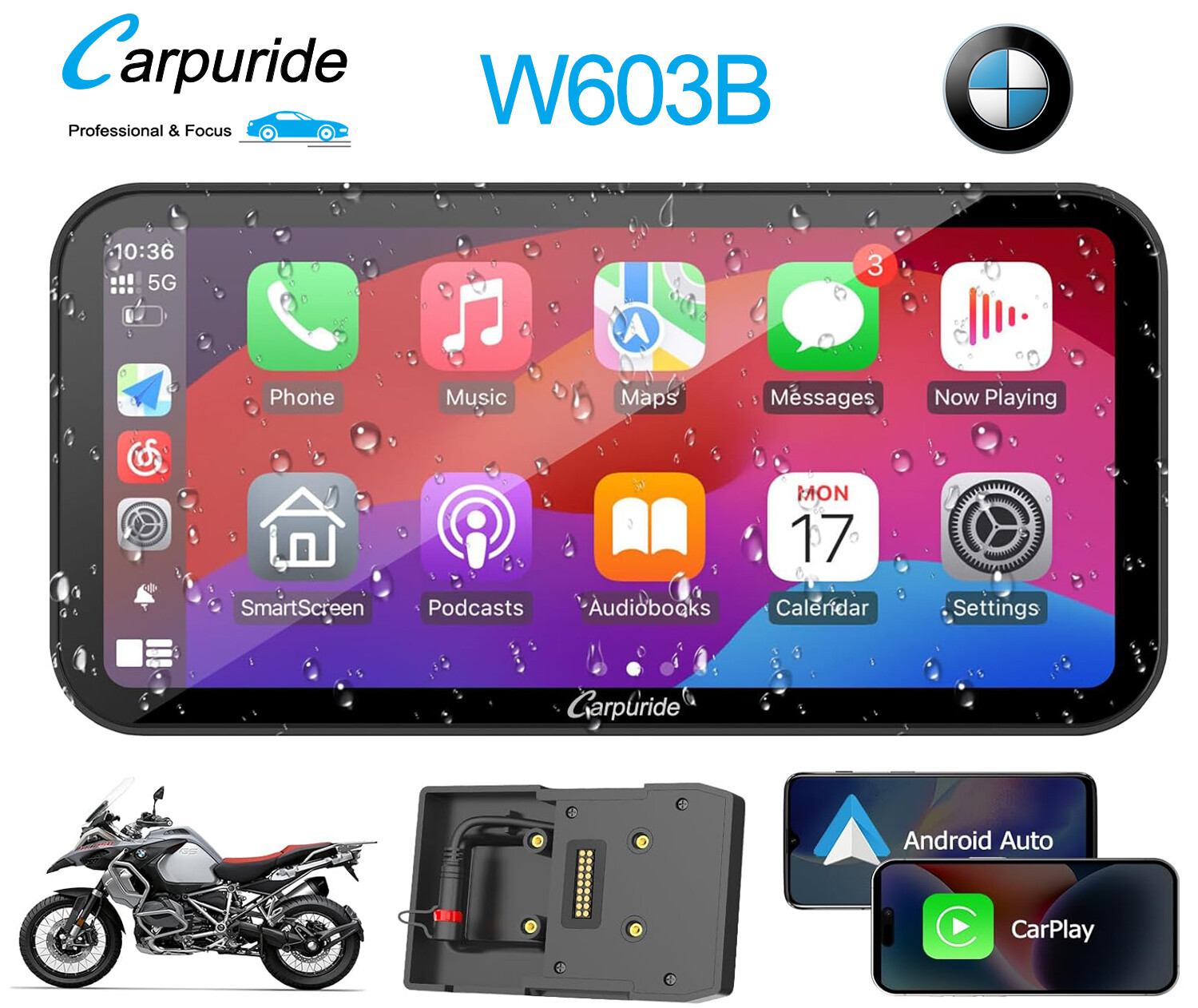 Carpuride W603B Moto Carplay Waterproof Touchscreen Carplay Android Auto GPS Nav