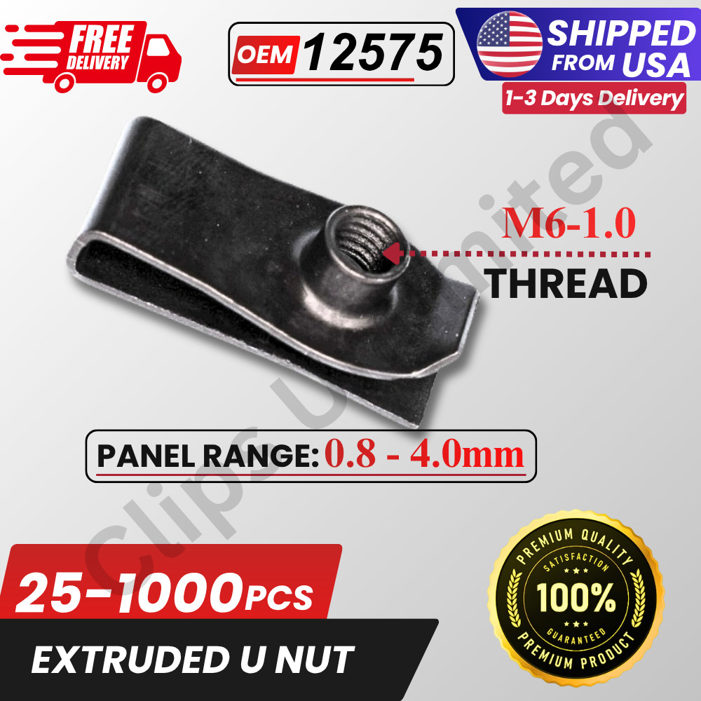 A 12575 M6-1.0 Speed Clip Extruded U Nut Clip Phosphate GM 11503715 25-1000PCS