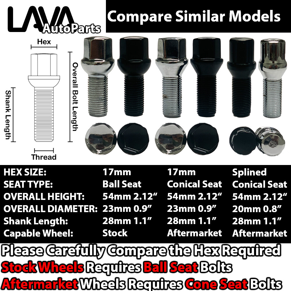 20 PCS BLACK 14X1.5 BALL SEAT LUG BOLT 28MM SHANK FIT PORSCHE STOCK WHEEL&MORE