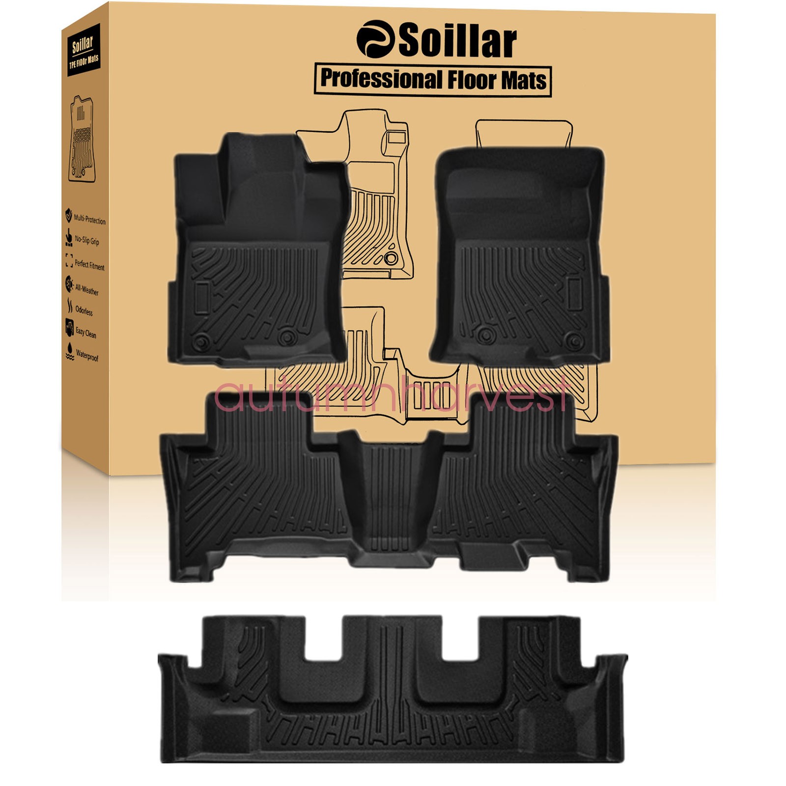 Floor Mats Liner TPE For 2013-2024 Toyota 4Runner 7 Seats 3D Model All-Weather
