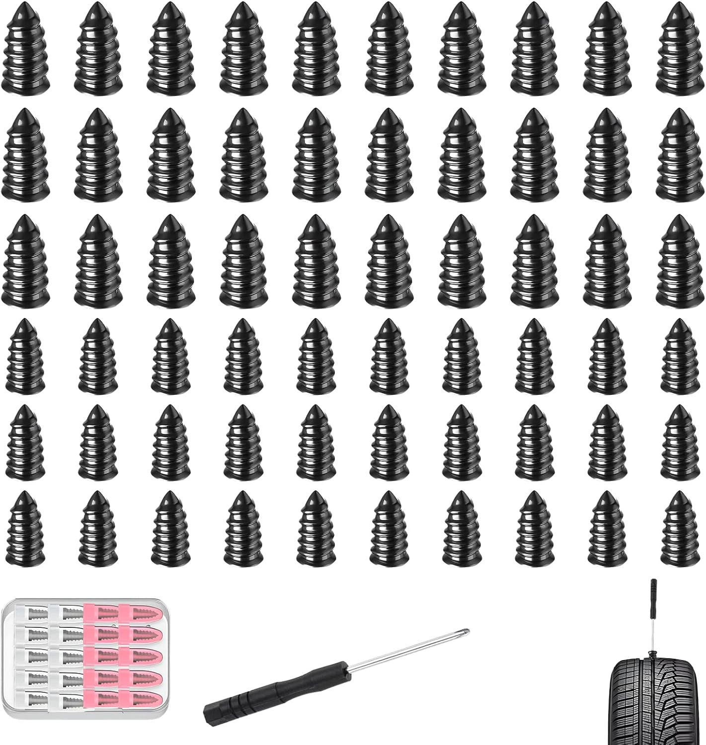 60PCS Car Vacuum Tire Repair Nail Rubber Screw Nails + Screwdriver Fast Tool Set