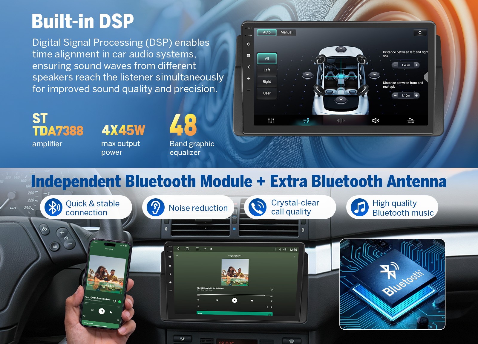 DVR+Android 14 Auto E46X7A 9″ IPS Car GPS Radio Stereo Apple CarPlay For BMW E46