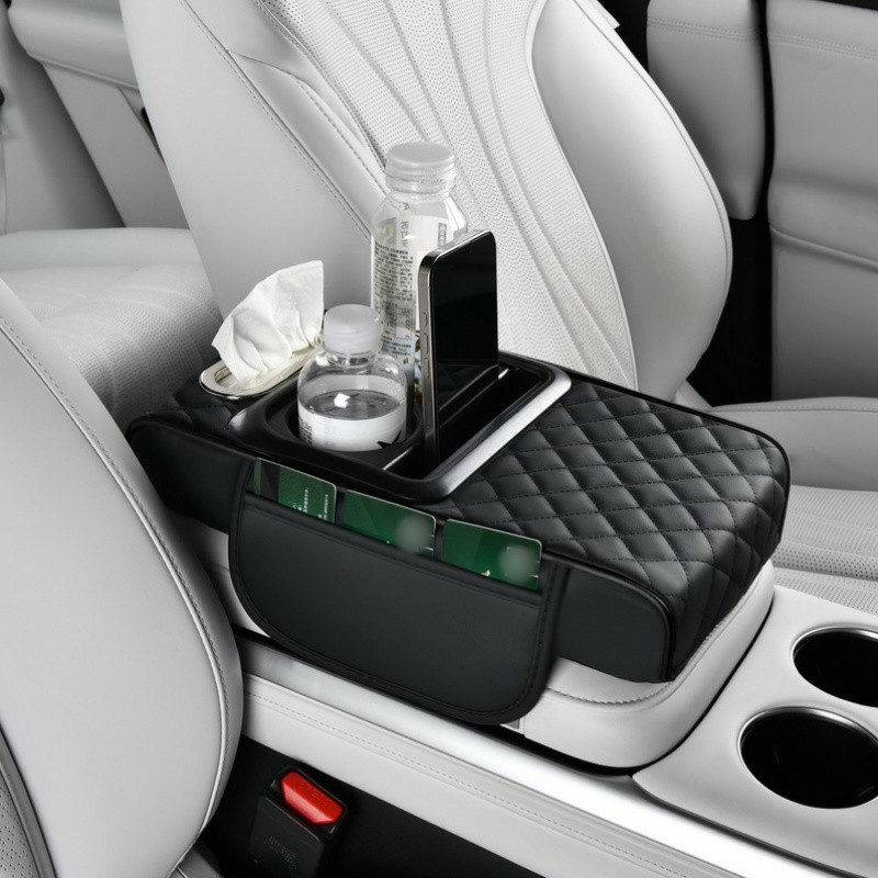 Car Center Console Armrest Box Pad Elbow Support Cushion Mat With 2 Cup Holder