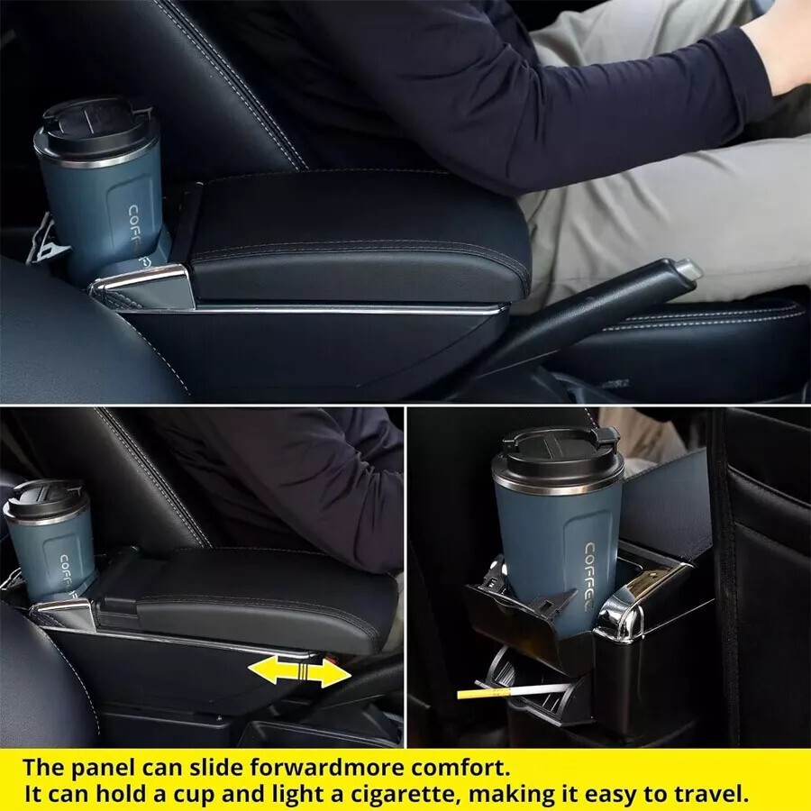 For Fiat 500 12-23 Center Arm Rest Storage Box Black With Stitched Car Interior