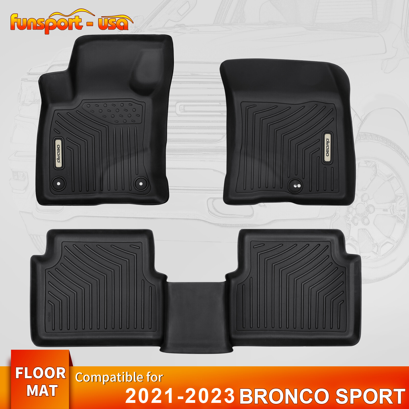 3D Floor Mats for Ford Bronco 4 Door 2021-2023 TPE All Weather Car Floor Liner