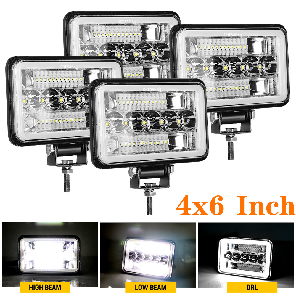 4x 4X6” LED Headlights Spot Lamp Work Driving Fog Lights + Mounting Brackets