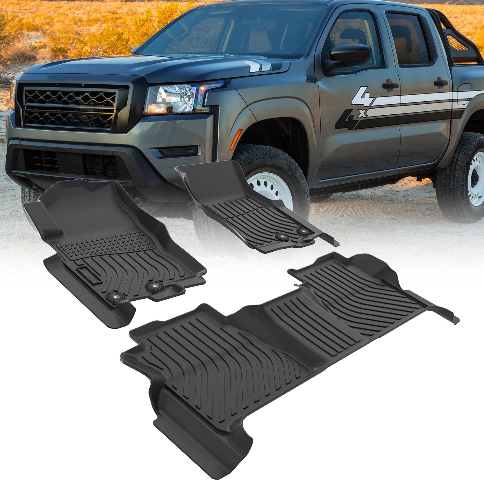 Floor Mats Cargo Liner For 2022-2026 Nissan Frontier Crew Cab All Weather Black