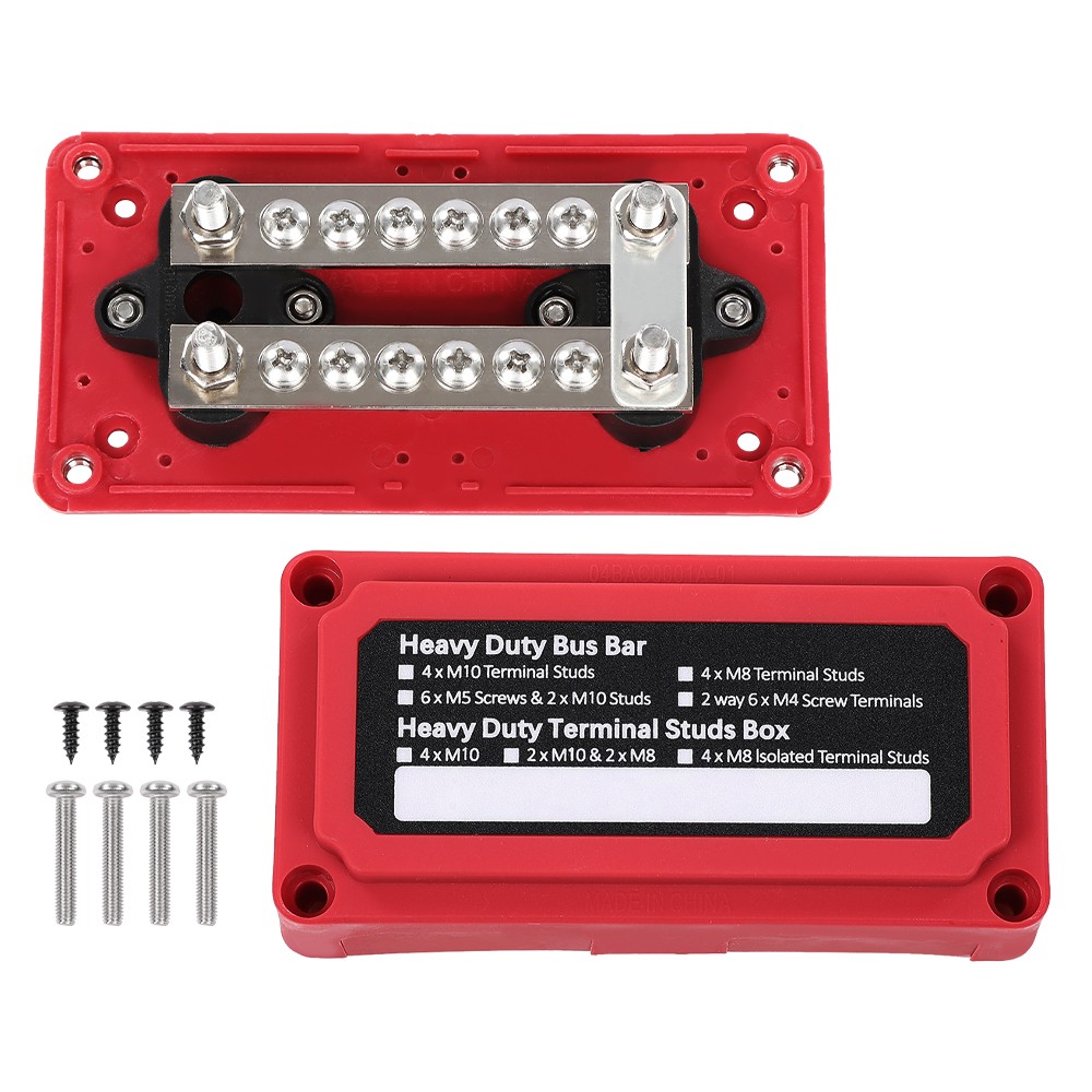 12V Red Terminal Ground Power Distribution Junction Block Heavy Duty Bus Bar