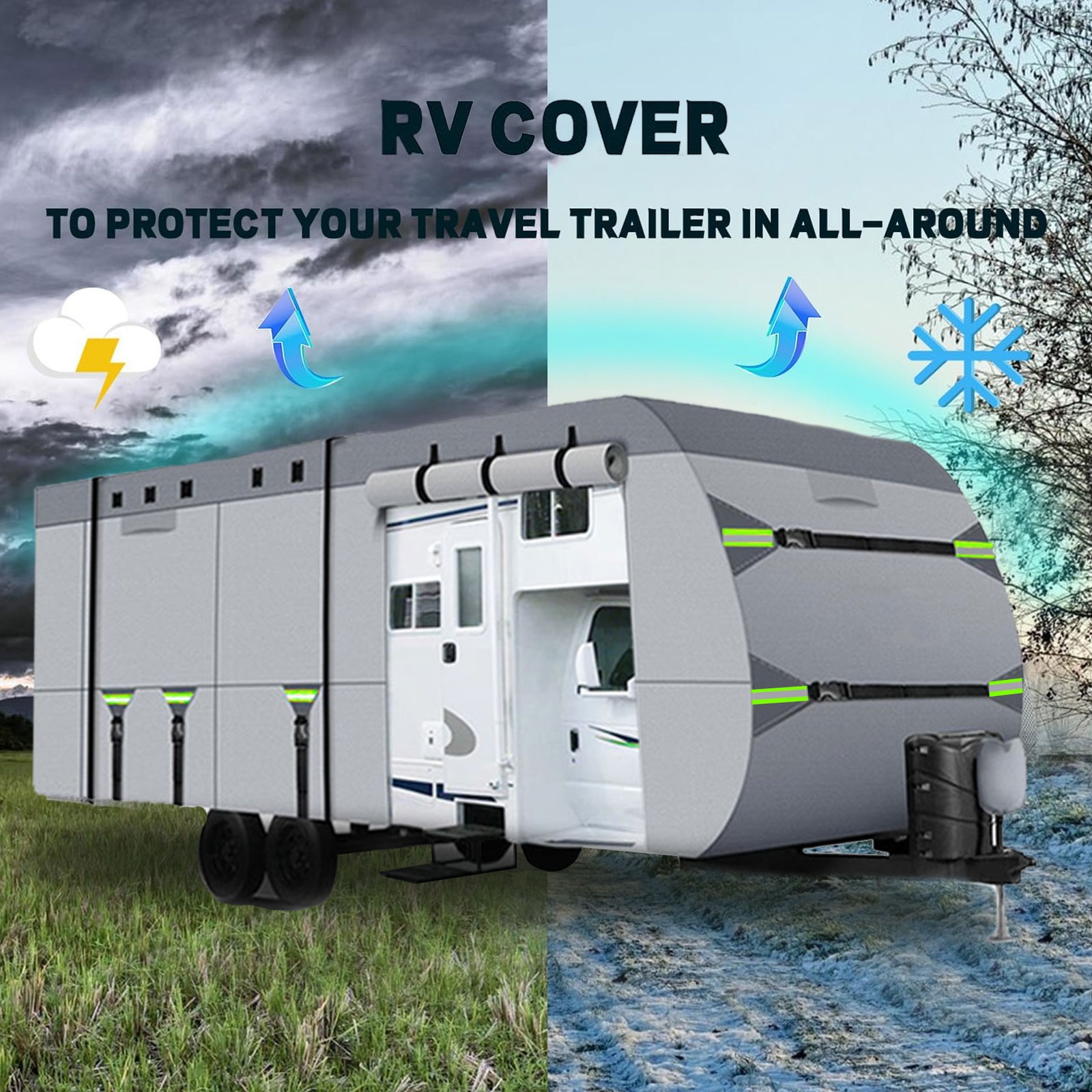 RV Cover Upgraded 8 Layers Top Windproof Travel Trailer Cover for 30′ to 33′ RV
