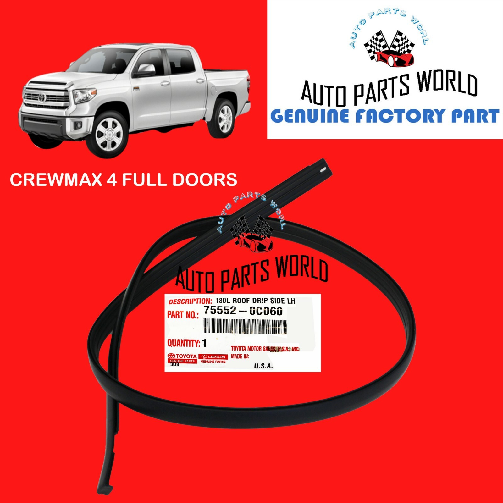 GENUINE OEM TOYOTA 07-21 TUNDRA CREWMAX LEFT ROOF DRIP SIDE MOLDING 75552-0C060