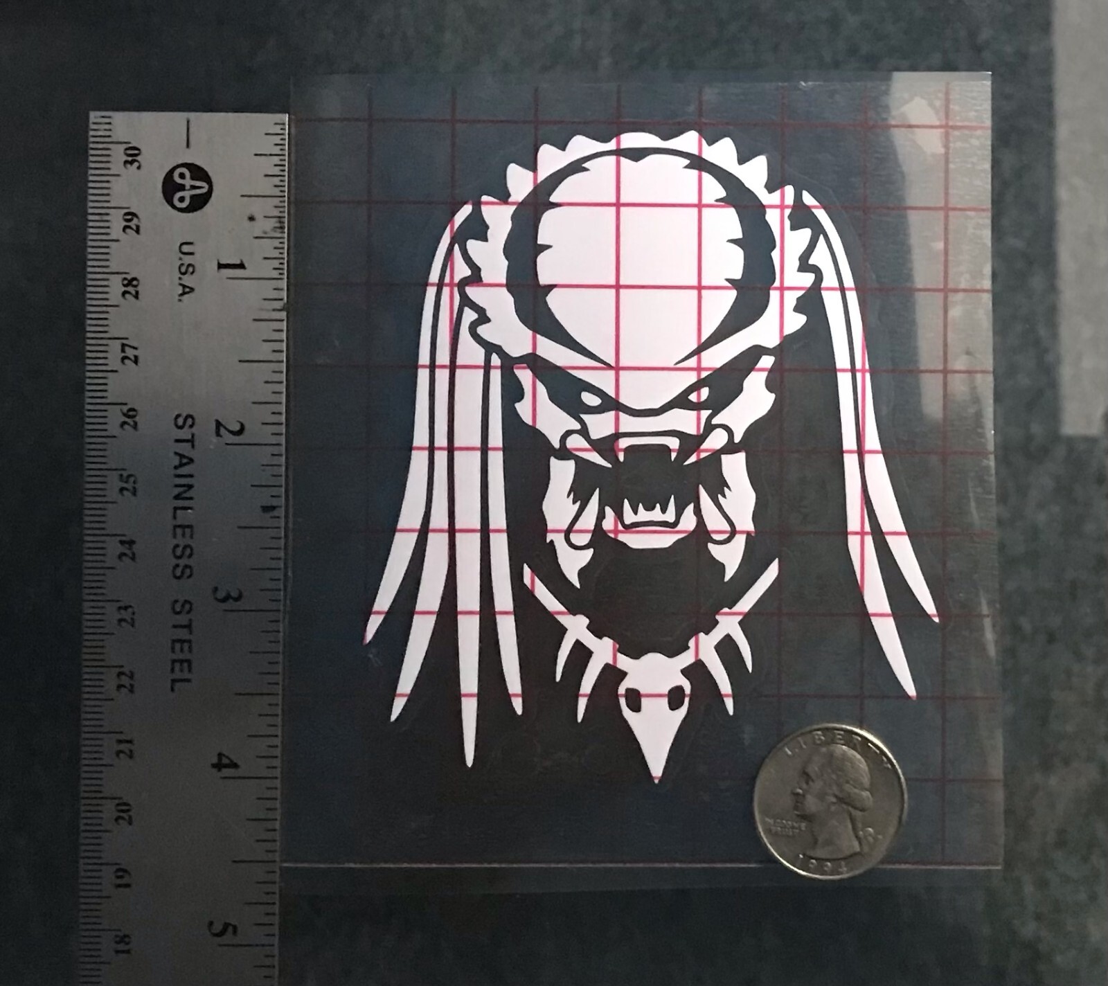 Predator alien WHITE vinyl decal for car windows weatherproof 4 x 3.5 inches USA