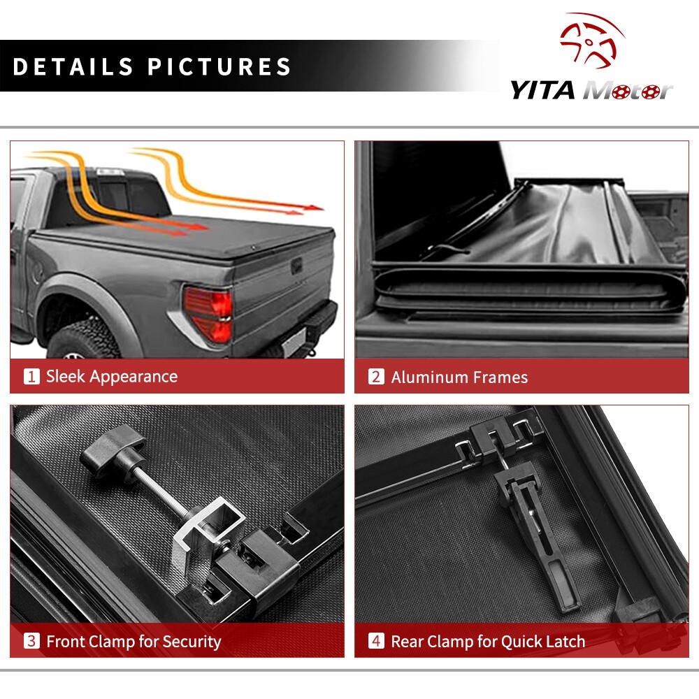 5.5 ft 66″ Bed Tonneau Cover Soft 3-fold for 2004-2015 Nissan Titan Truck w/ Led