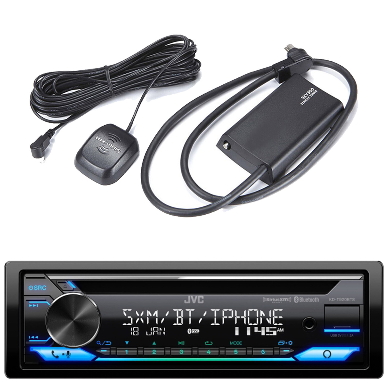 JVC KDT920BTS Bluetooth USB AUX Receiver, Sirius XM Satellite Radio Tuner