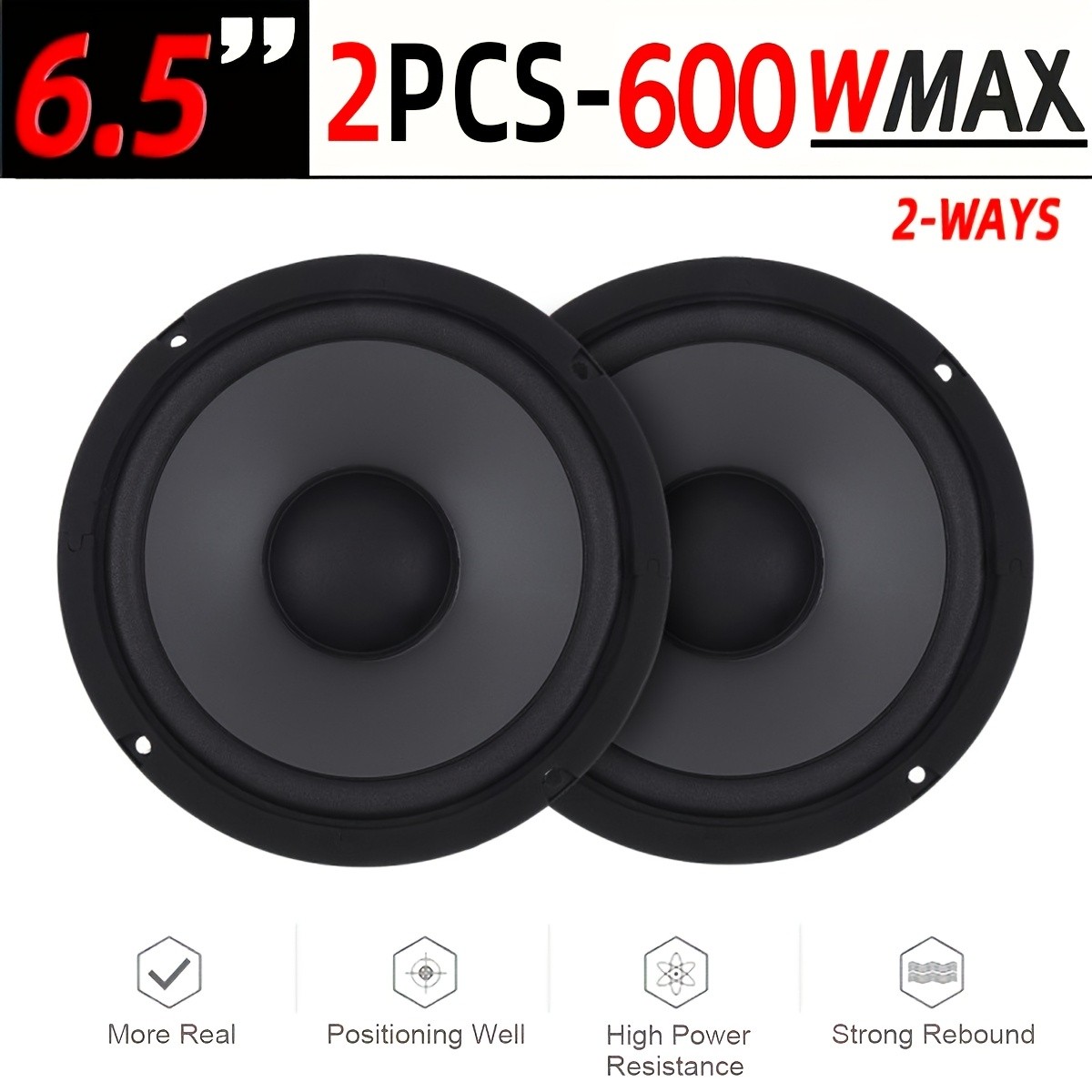 2 X 6.5-inch Car Door Loudspeakers 2-Way Stereo HiFi Coaxial Speakers 50W RMS