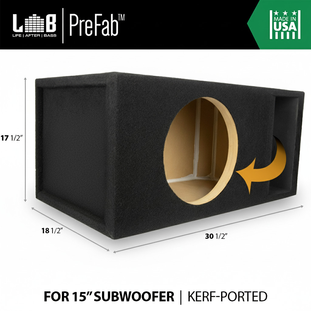 Single Custom Kerf-Ported Sub Woofer Enclosure Box for 15” Subwoofer (2.6 Cu ft)