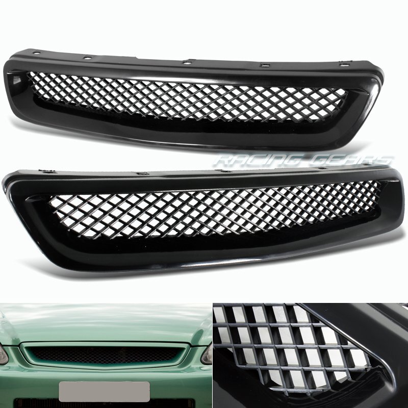 JDM TYPE-R STYLE ABS BLACK FRONT HOOD BUMPER GRILLE GRILL FIT 96-98 HONDA CIVIC