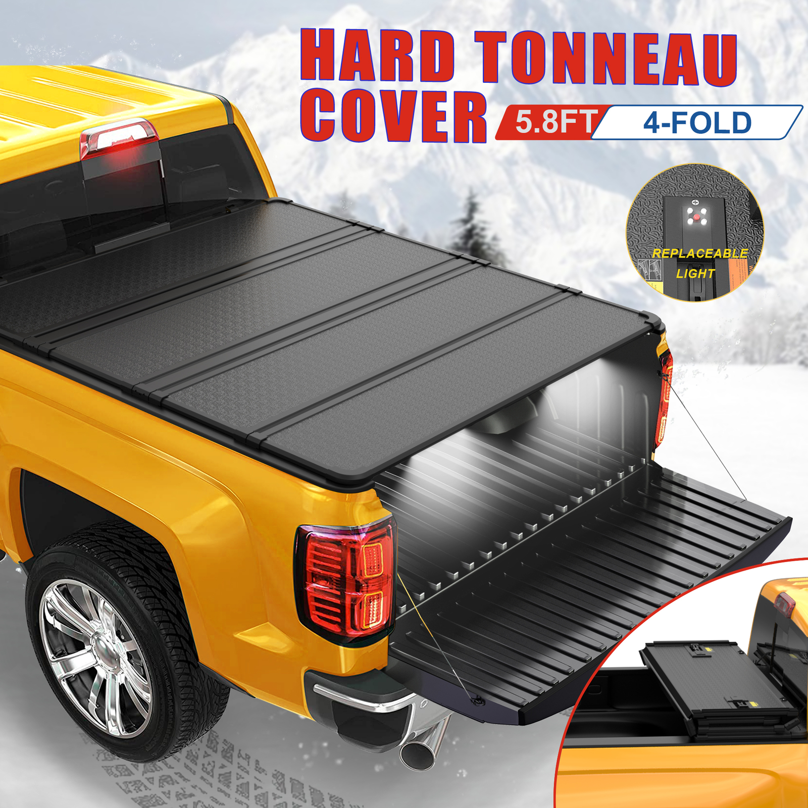 5.7/5.8FT Hard Tonneau Cover Truck Bed For 2017-2023 Nissan Titan 4-Fold W/Light