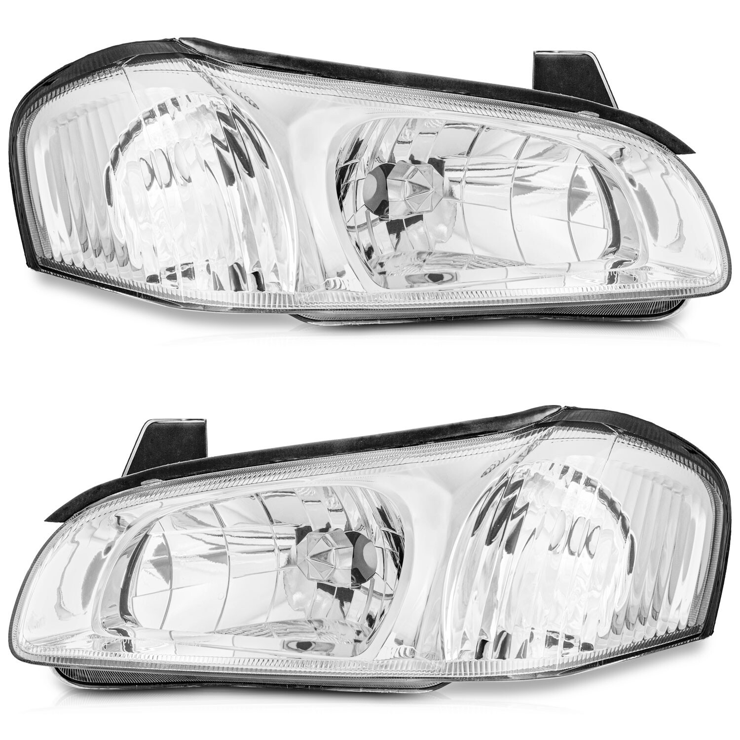 WEELMOTO Pair Headlights For 2000-2001 Nissan Maxima Chrome Headlamps w/o Bulbs