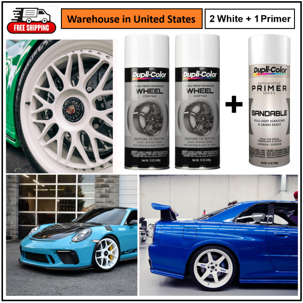 White Wheels Spray Paint Rims Steel Alloy Metal Plastic Restore + Primer Coating