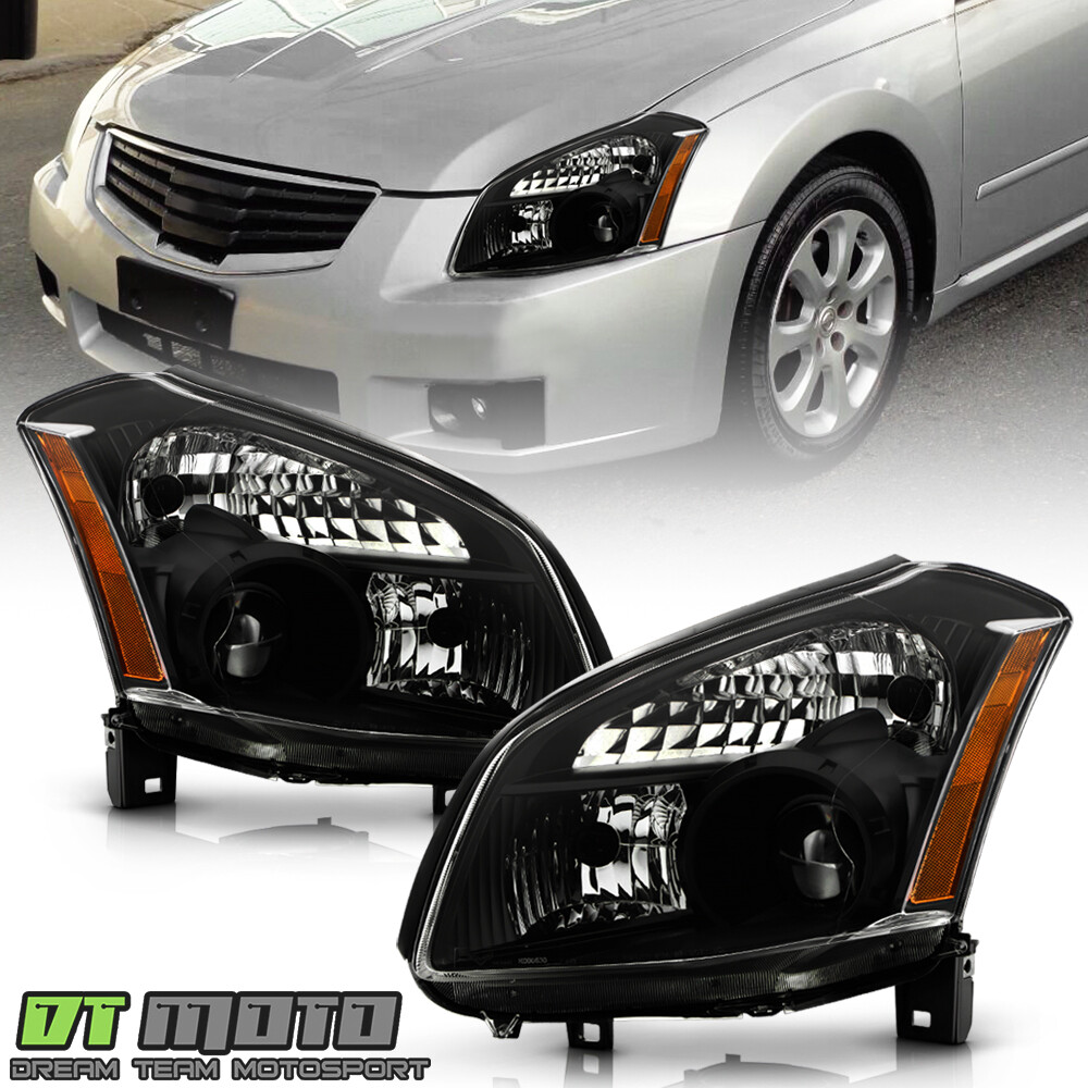 Black For 2007-2008 Maxima Headlights Replacement Left+Right 07-08 Lights Lamps