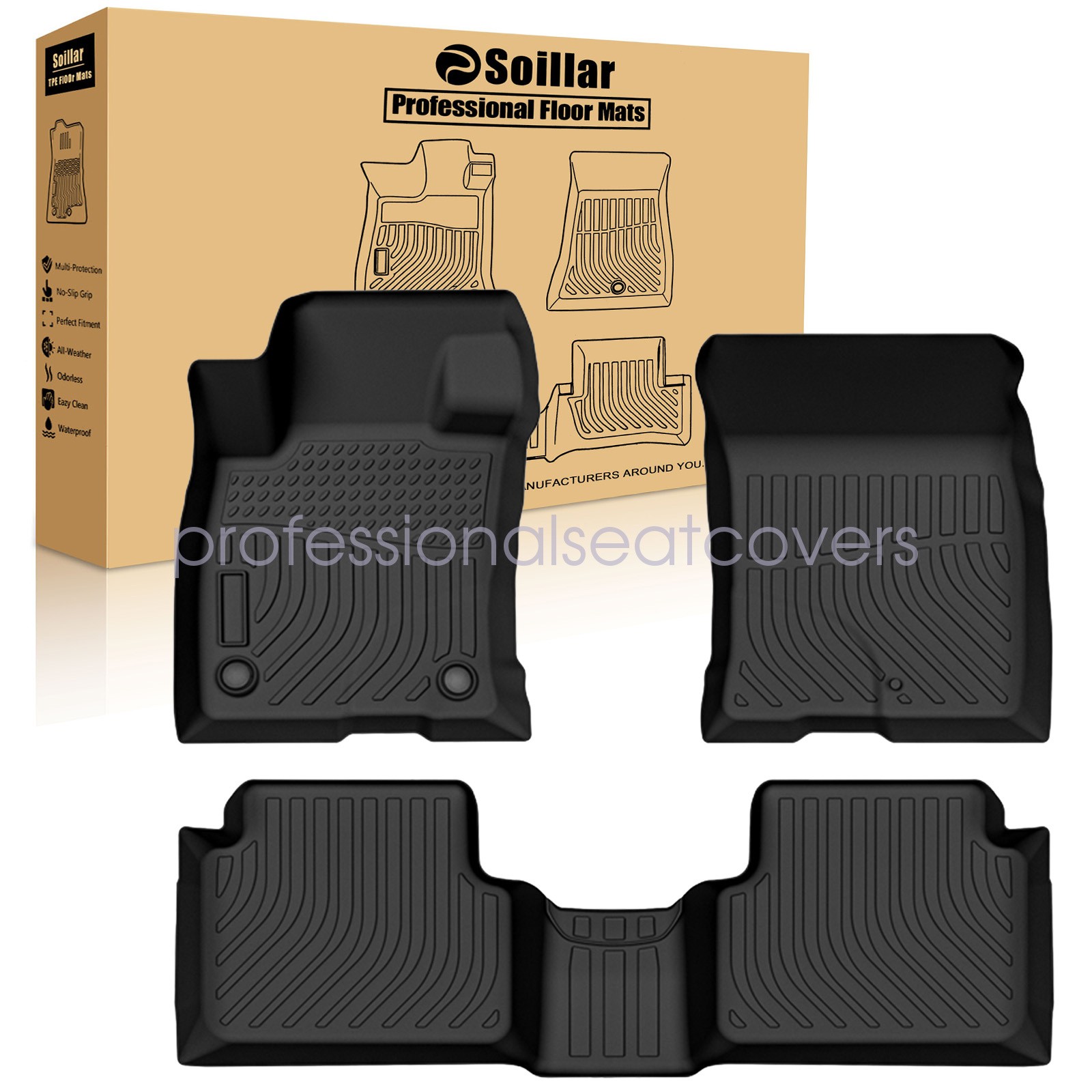 TPE All-Weather 3D Floor Mats Liners 3Pcs For 2021-2025 Ford Bronco Sport 4 Door