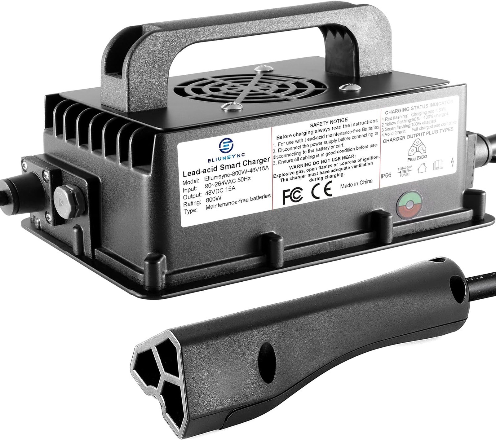 Eliumsync 48V/15A/800W Smart Battery Charger for E-Z-GO TXT RXV Golf Carts