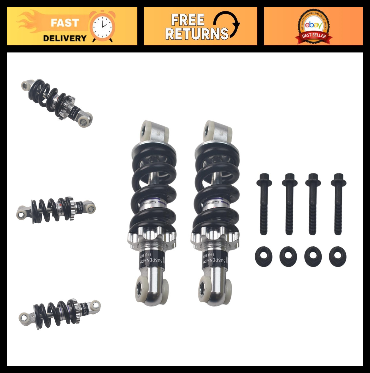 Heavy-Duty Front Shock Absorbers 750LB 2pcs for Go-Karts & ATVs | Ride Stability
