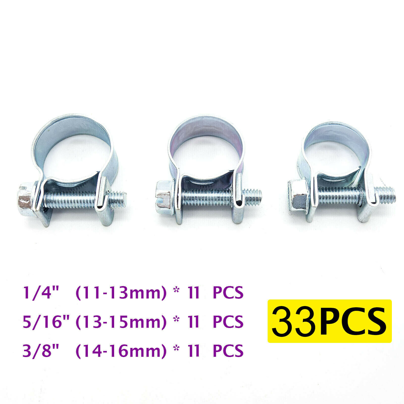 33PC 1/4″ 5/16″ 3/8″ Fuel Injection Gas Line Hose Clamps Clip Pipe Clamp Metal