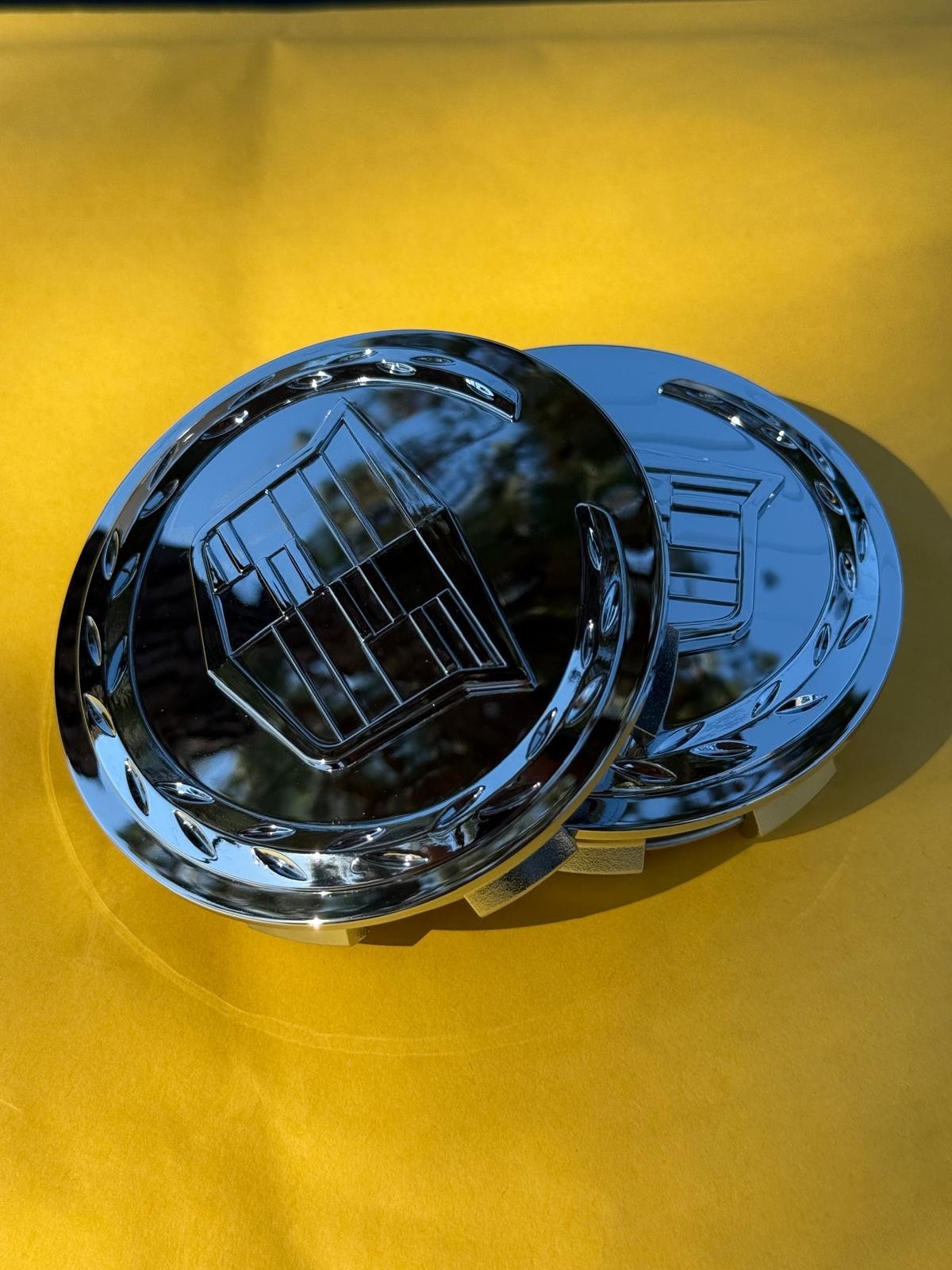 4 X Cadillac FULL Chrome Center Caps 83MM, Satisfaction Guaranteed!