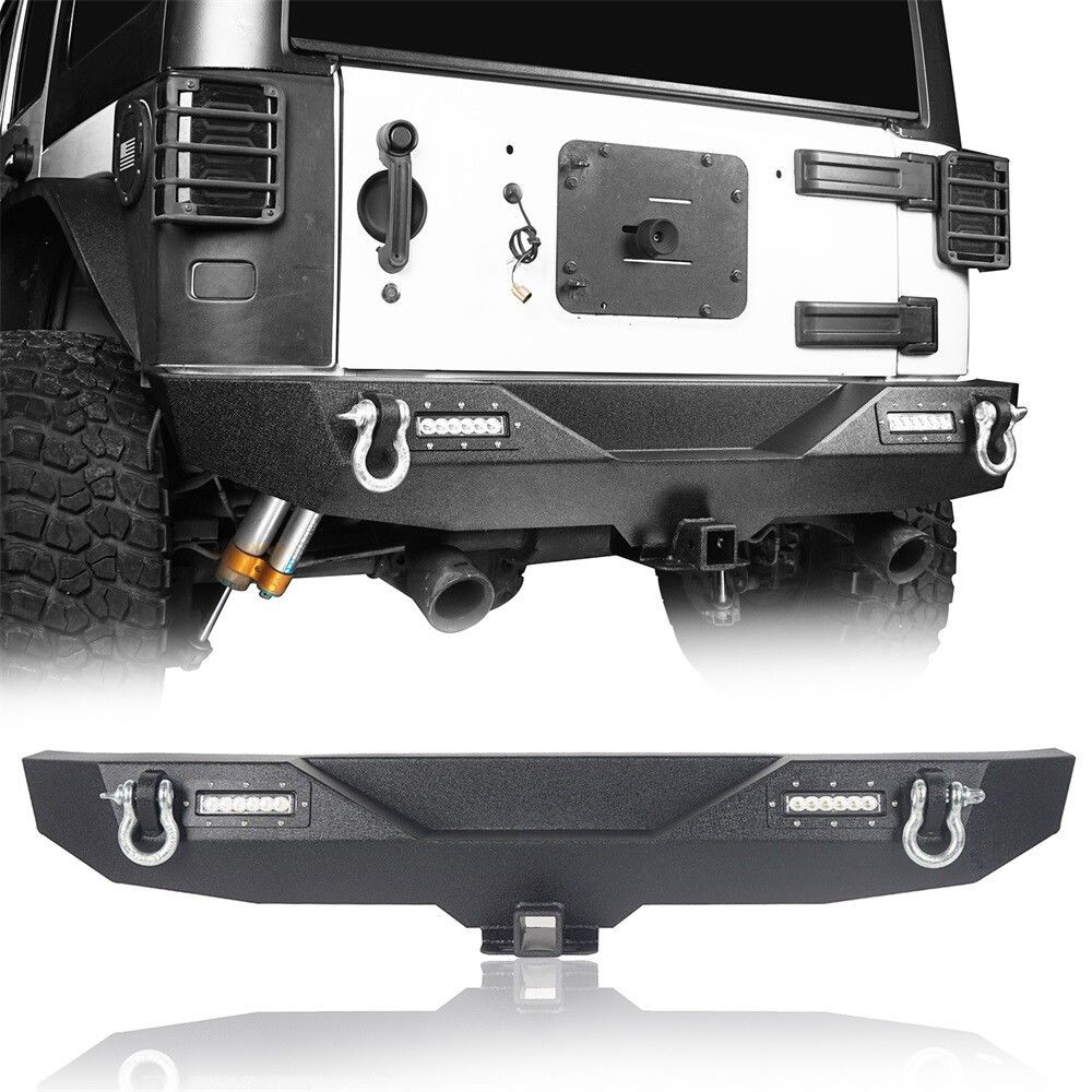 Steel Rear Bumper w/ 2″ Hitch Receiver &LED Light Fit Jeep Wrangler JK 2007-2018