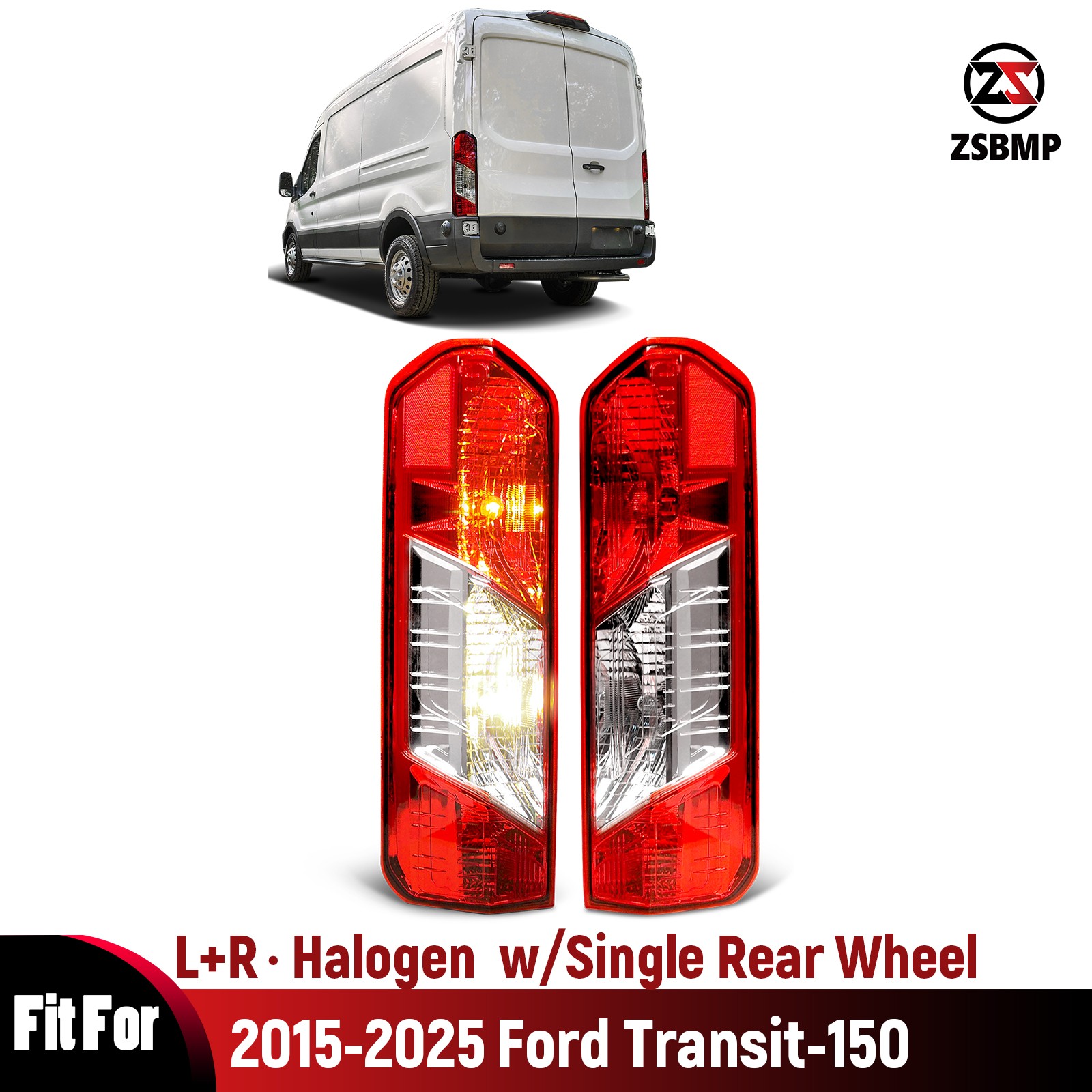 Halogen Tail Light For 2015-2025 Ford Transit-150 w/Single Rear Wheel Left+Right