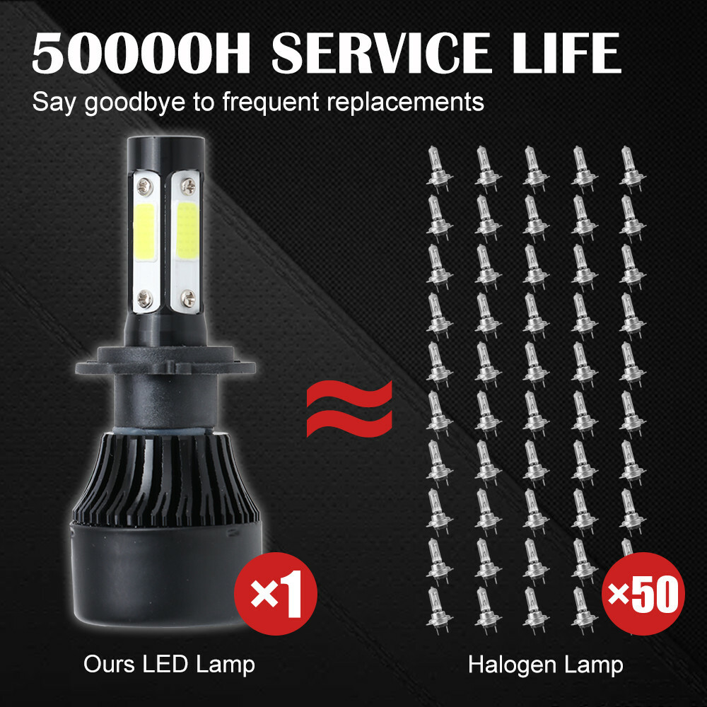 2X 4-SIDE Conversion Kit H7 LED Headlight High Low Beam Bulbs 6000K Xenon White