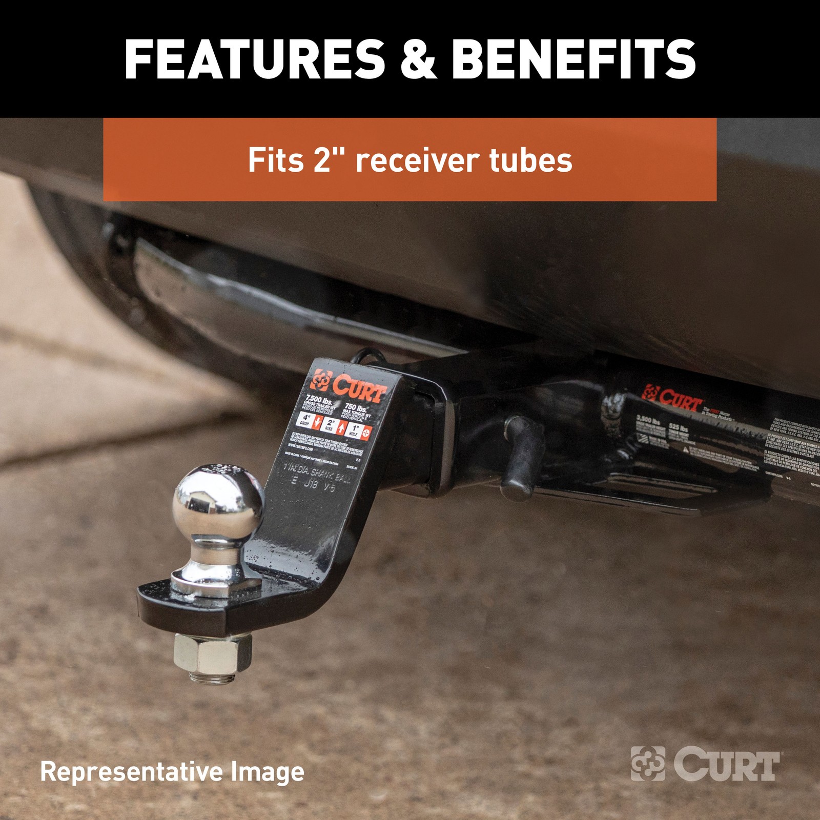 CURT Trailer Hitch Tow Kit 2in Receiver Class 3, Ball Mount, Pin & Clip – 13433