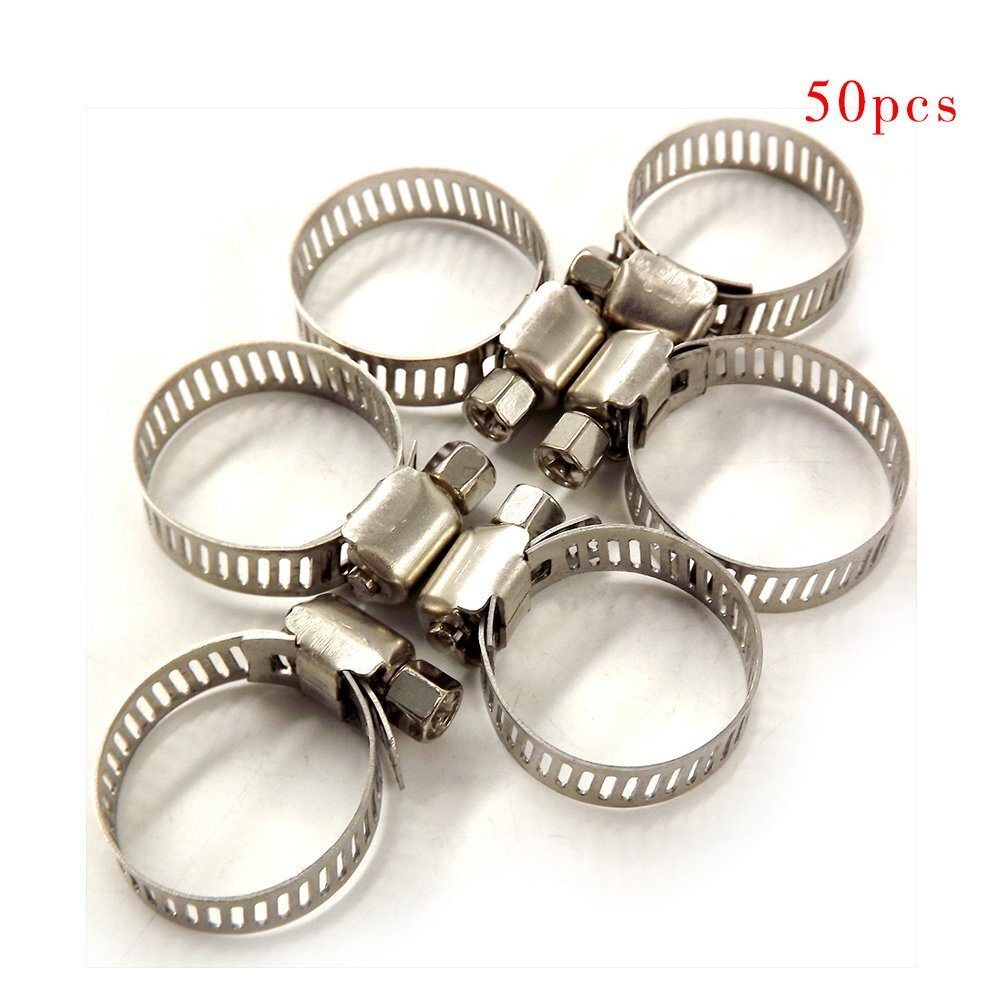Stainless Steel Adjustable 50pcs 1/2″-3/4″ Drive Hose Clamps Fuel Line Worm Clip