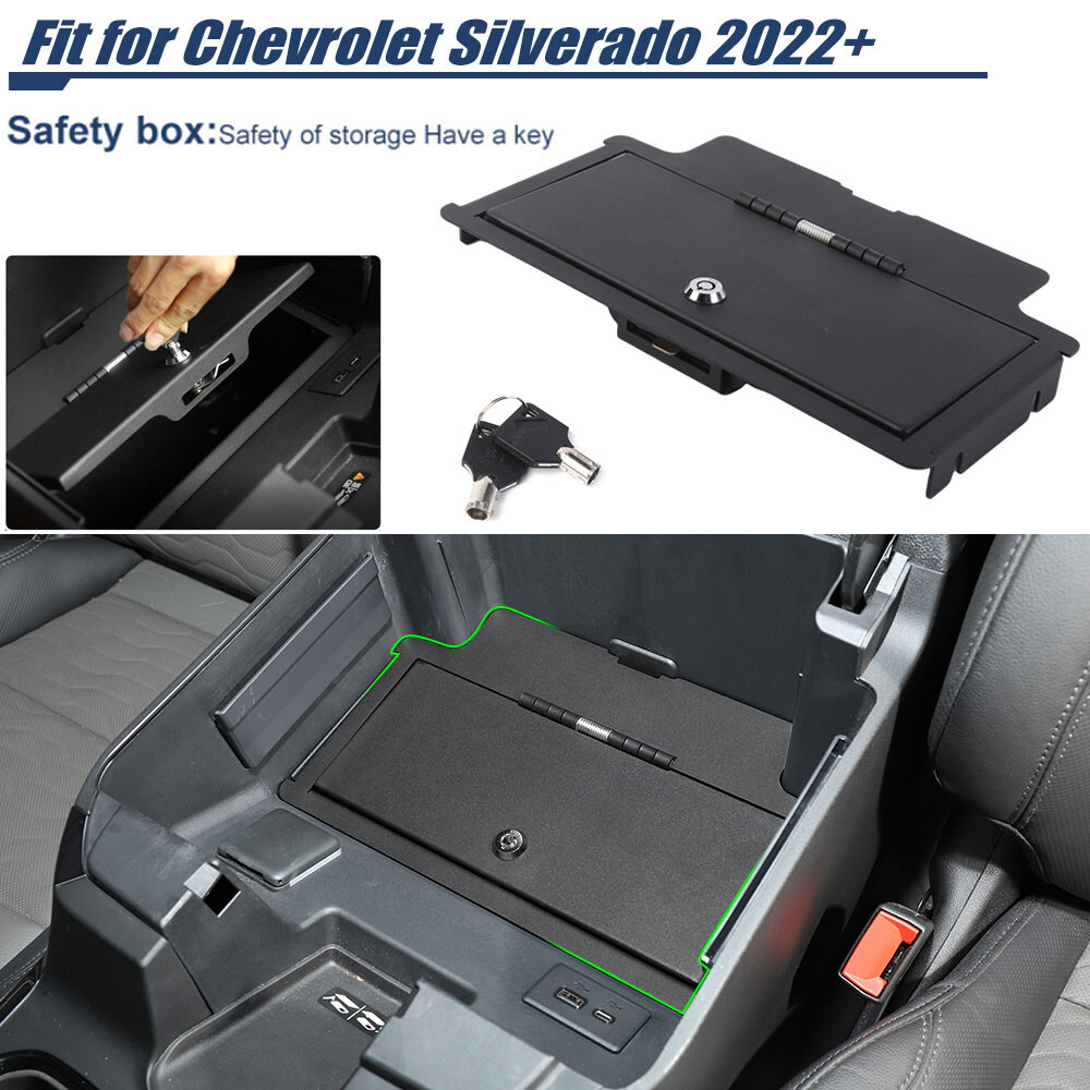 ?Center Console Organizer Gun Safe Box with Key Lock For Silverado SIERR 2022+