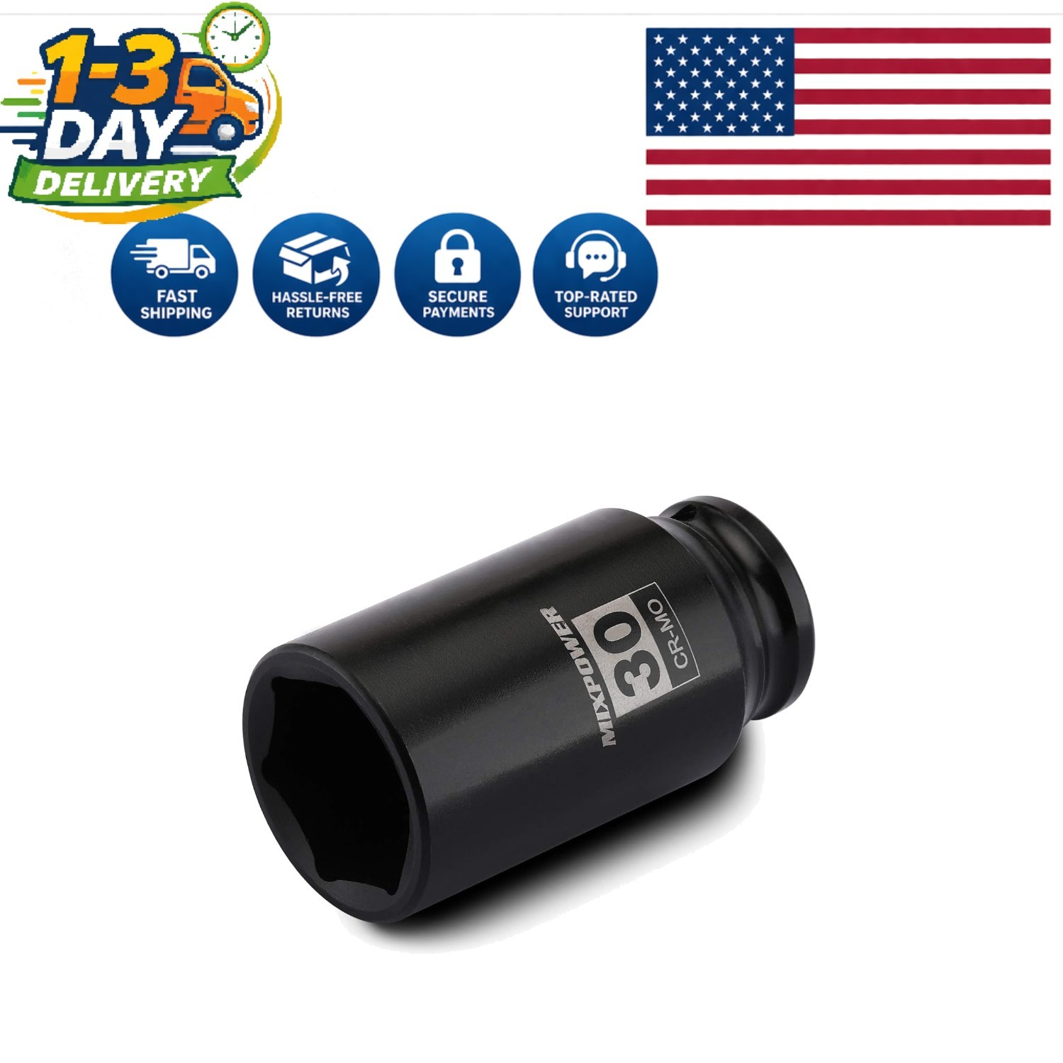 Professional-Grade 1/2″ 30mm Impact Deep Socket – Laser Etched, 6-Point Design