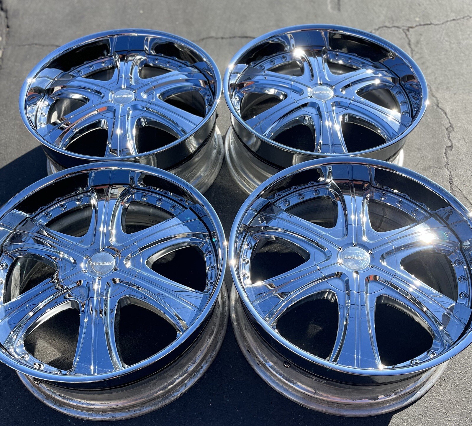 22″ LowenHart 2 Piece Wheels Set Of 4 Oldschool Chrome 5 Lug Rims 5x120mm 6 Spk