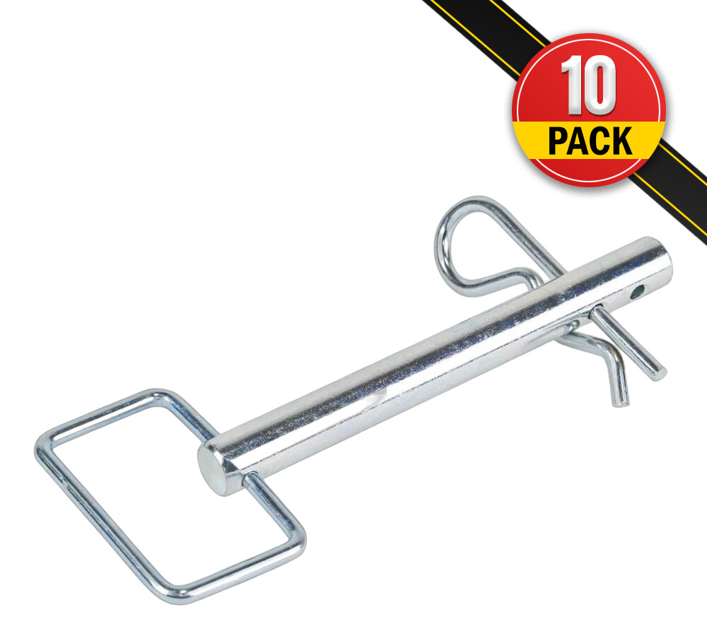 (10 Pack) Steel Hitch Pin with Box End 1/2″ x 4-7/8″ Usable Length, with Clip