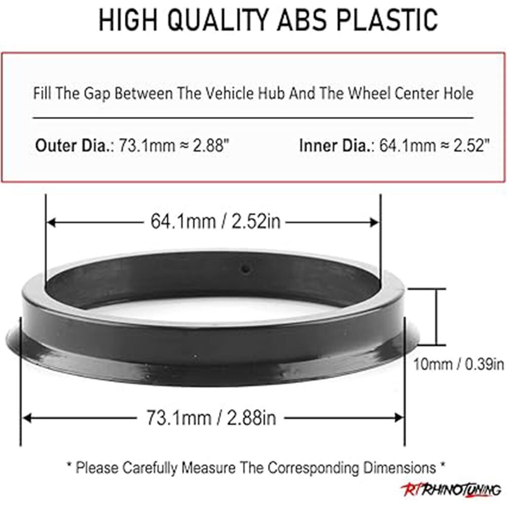4pcs OD: 73mm 2.88in ID: 64mm 2.52in Hub Centric Rings for Wheel Modification