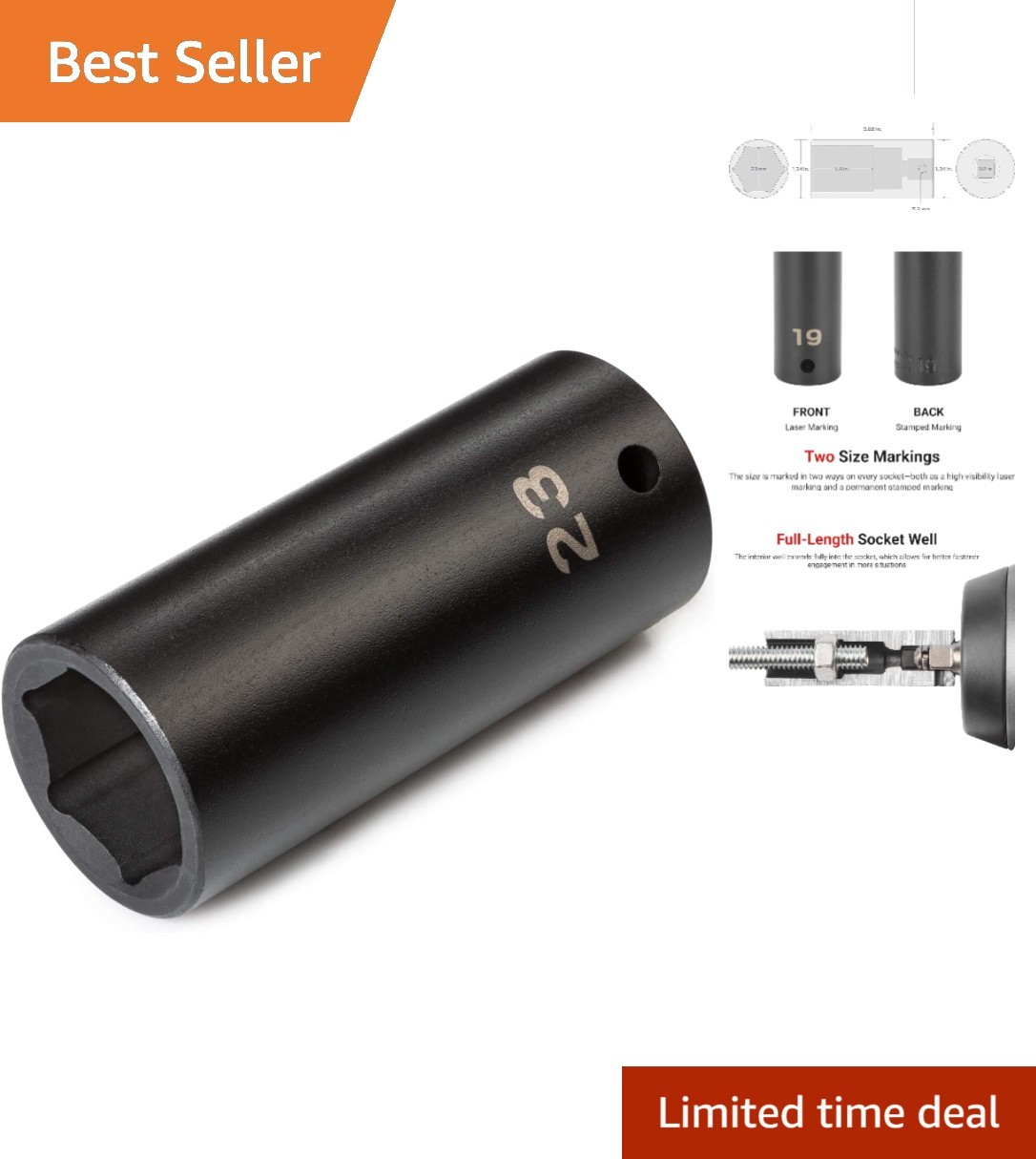 1/2 Inch Drive x 23 mm Deep 6-Point Impact Socket – Durable & Versatile