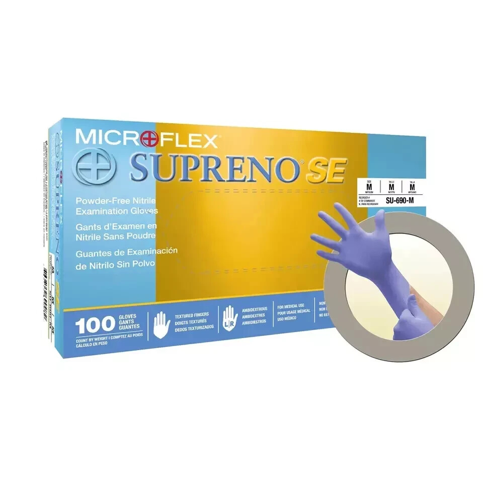 Microflex SU690L-CASE Supreno SE Large Blue Nitrile Medical Gloves – 1,000pk