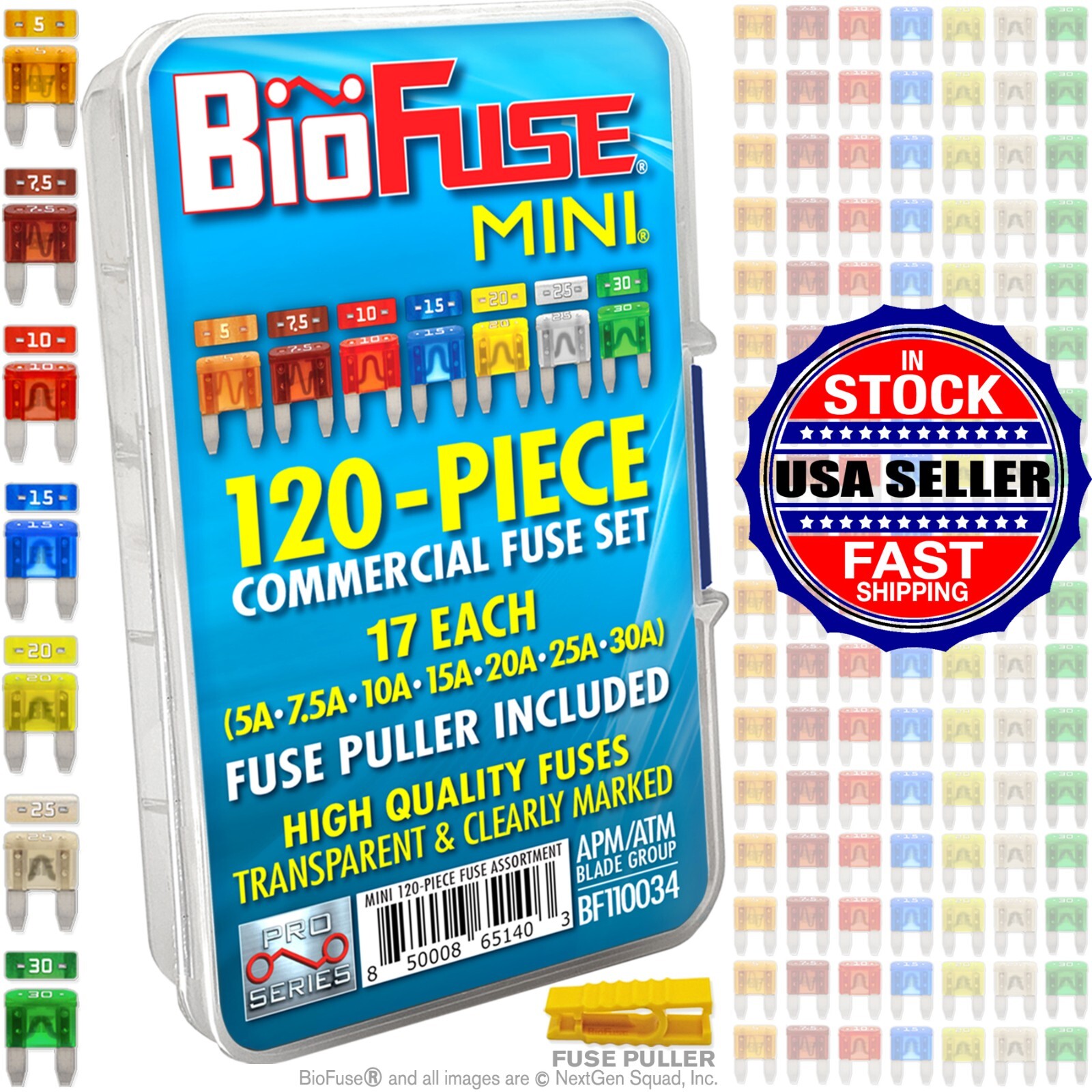 BioFuse® Mini 120 Piece Assorted Fuse Pack *Set of 120 Blade Fuses + Fuse Puller