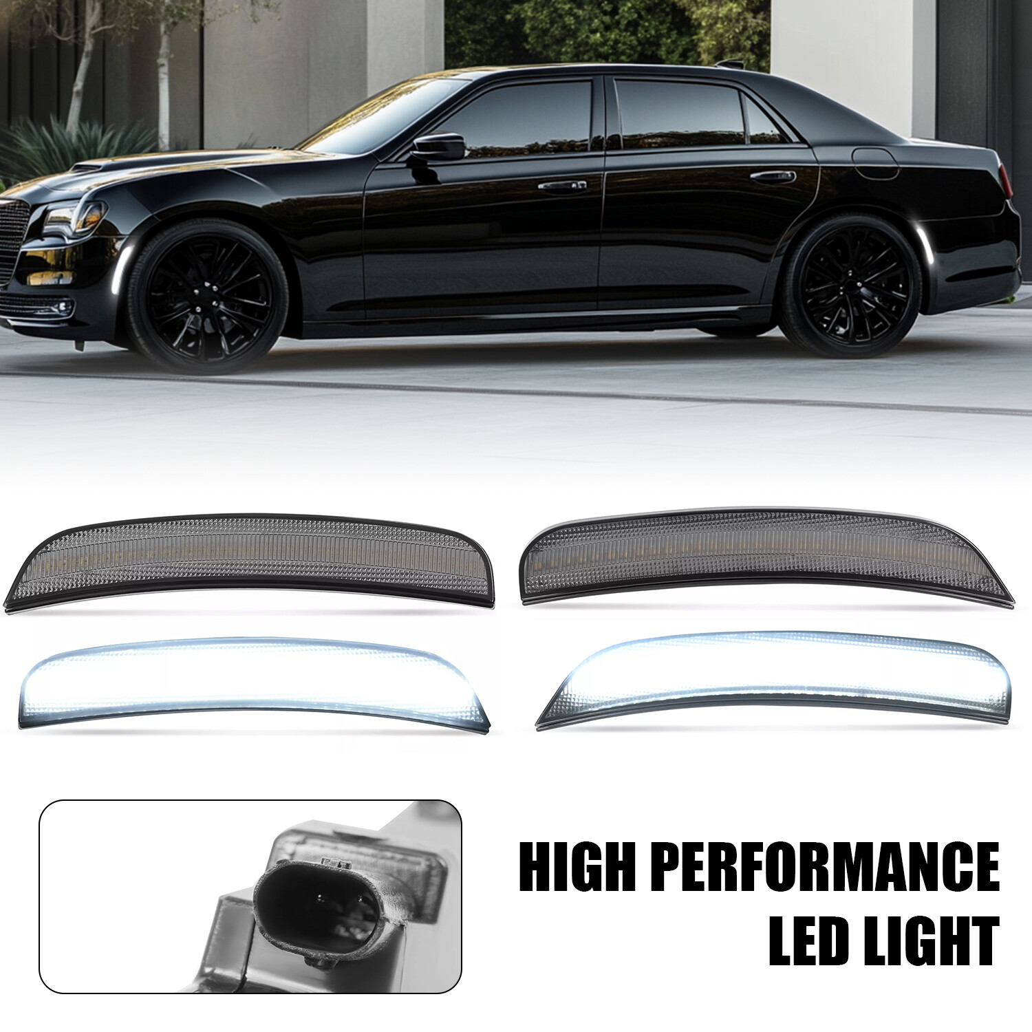 Front Rear Smoke White LED Fender Side Marker Lights For Chrysler 300 300S 15-23