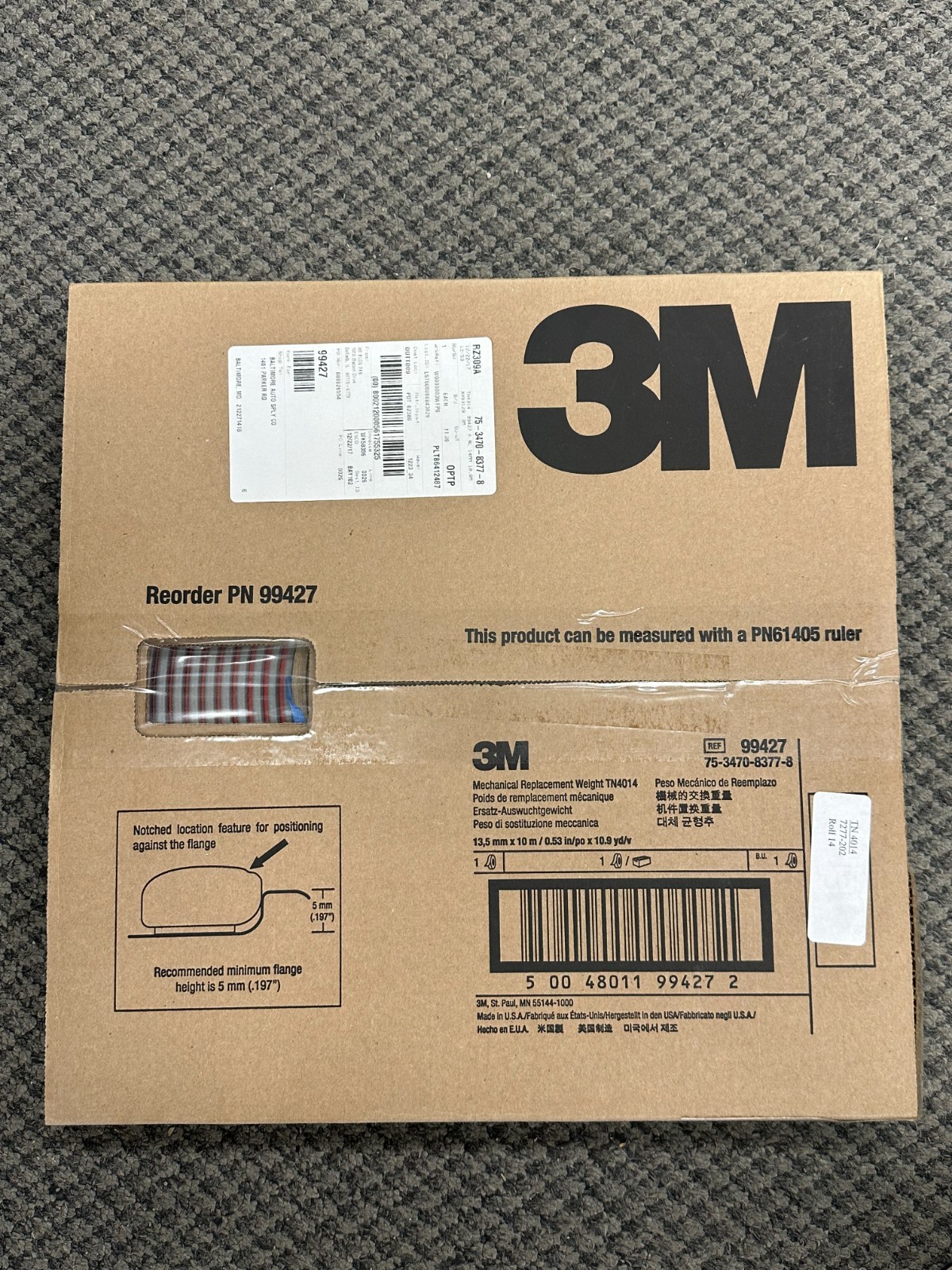 3M 99427 Mechanical Replacement Wheel Weight Roll TN4014, 13.5mm X 10m