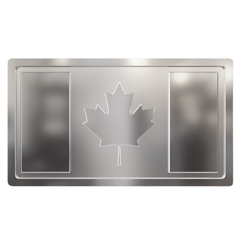 Canada Flag Silver Aluminum Decal Emblem Badge Sticker 4-1/4 x 2-3/8 Inches