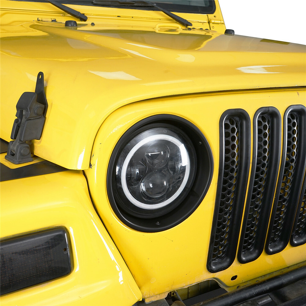 Black Headlight Trims Ring Bezels Cover Pair For 1997-2006 Jeep Wrangler TJ