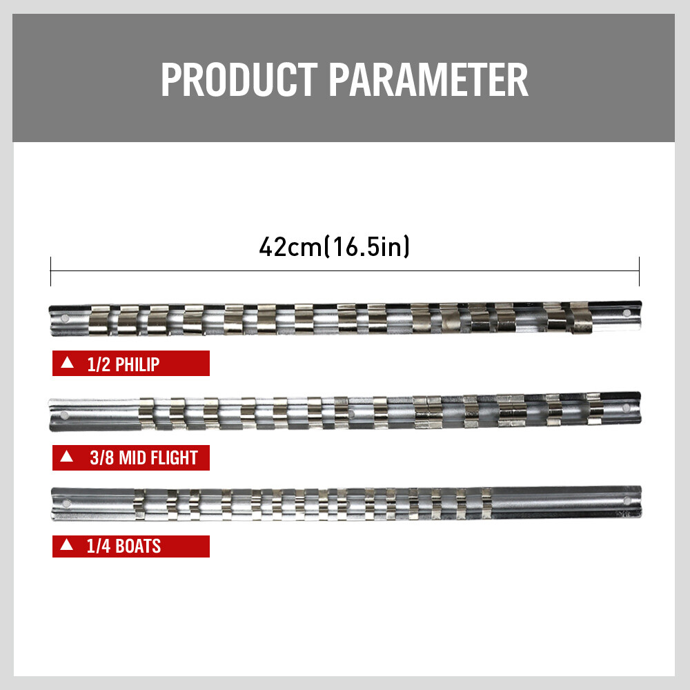3PC Socket Storage Holder Organizer Rail Rack 1/4″ 3/8″ 1/2″ Wall Mounted Steel