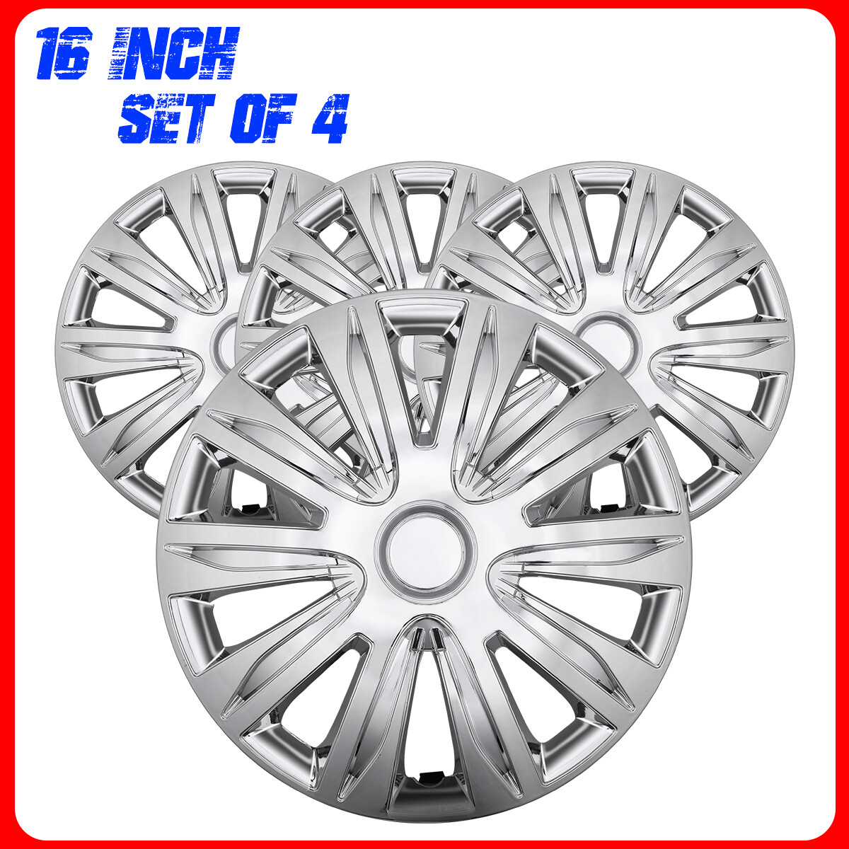 16″ Set of 4 Wheel Covers Snap On Hub Caps For Tire+Chrome Steel Rim Replace